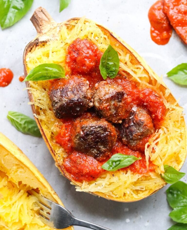 Spaghetti Squash & Meatballs Marinara Cook At Home Mom