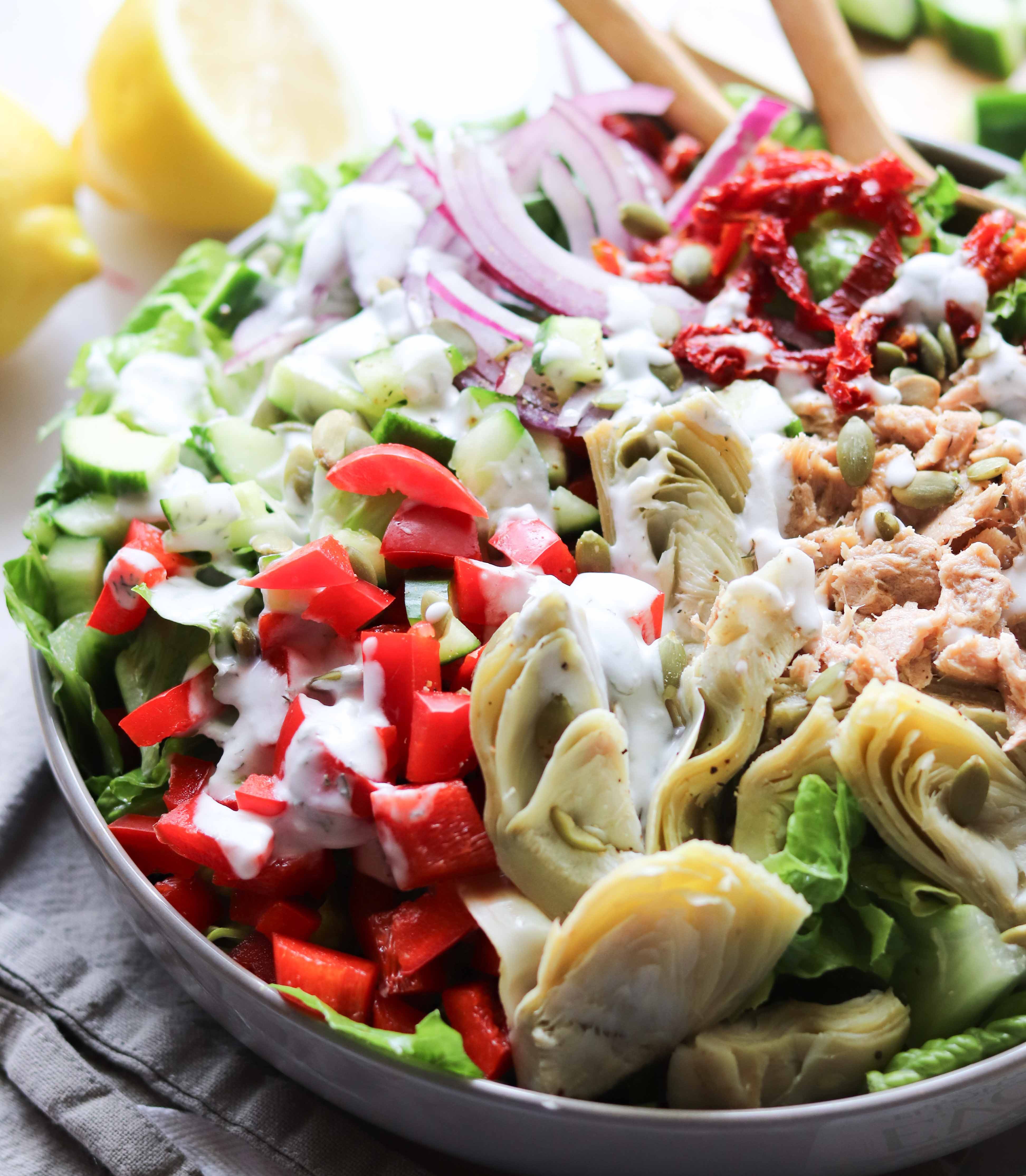 mediterranean salad with tuna & lemon dressing