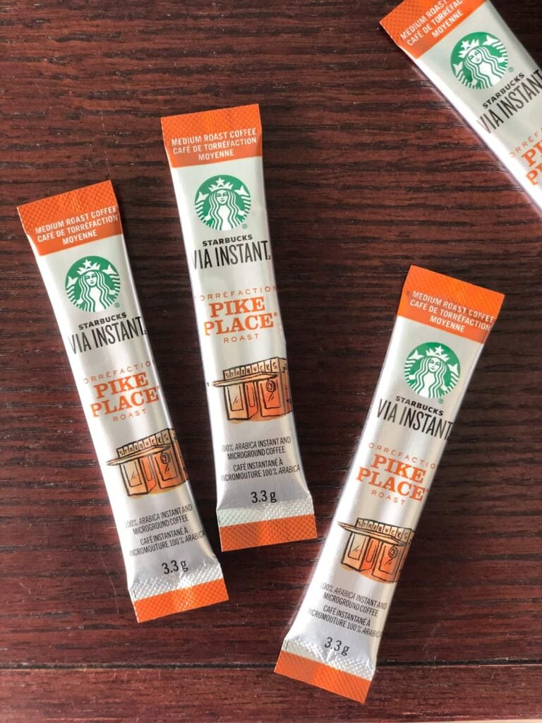 Three instant coffee packets.