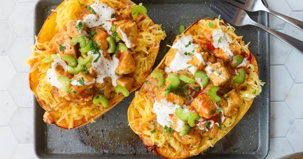 Buffalo Chicken Stuffed Spaghetti Squash - Cook At Home Mom
