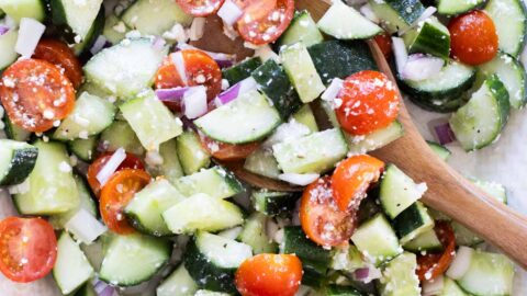 Summer Lettuce Salad with Cucumber, Tomato & Feta Recipe